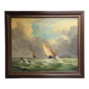 Seascape Painting With Sailboats by Oliver Trowell (British, Dated 1969)