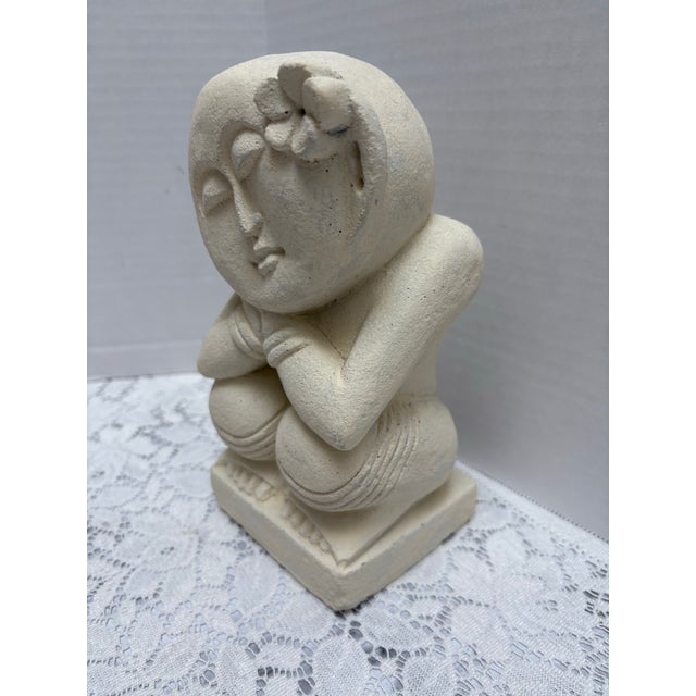2000 - 2009 Whimsical Stone Pottery Asian Hippie Monk With Flower For Sale - Image 5 of 8