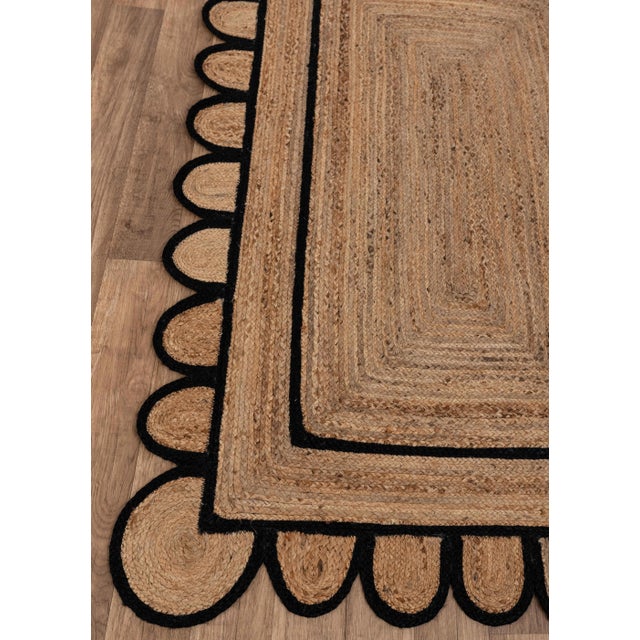2'x4' Black Trim Jute Scallop Braided Handmade Rug For Sale - Image 6 of 12