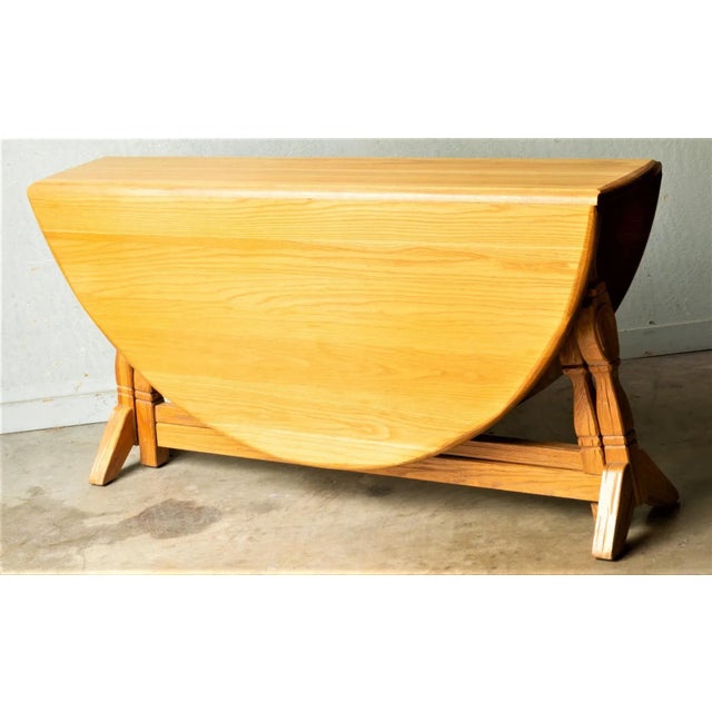 Mid 20th Century A. Brandt Ranch Oak Drop Leaf 60" Round Dining Table Convertible to Console - Vintage Mid 20th Century - 2 Available! For Sale - Image 5 of 12