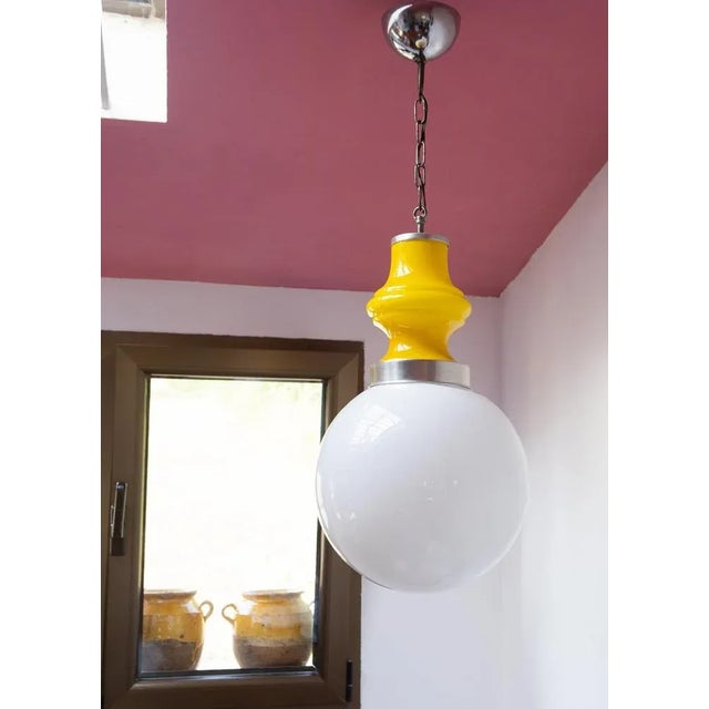 1970s Yellow and White Opaline Glass Pendant, 1960s For Sale - Image 5 of 8