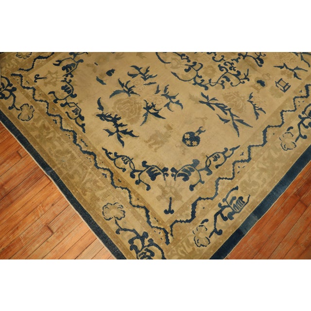 Fine Beige Blue Antique Indo-Chinese Rug - 6'6" x 9'4" For Sale - Image 17 of 18
