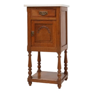 Art Deco Nightstand in Oak with Carrara Marble Top, France, 1930s For Sale