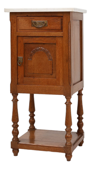 Art Deco Nightstand in Oak with Carrara Marble Top, France, 1930s