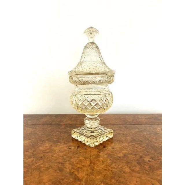 Large Antique Victorian Cut Glass Lidded Vase, 1860 For Sale - Image 3 of 9