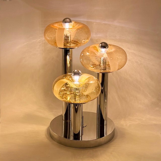 Mid-Century Modern Murano Glass and Chrome Ceiling or Table Lamp with Bubble Shades, 1970s For Sale - Image 3 of 11