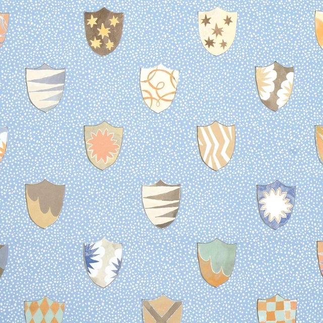 Mid-Century Modern Sample - Schumacher x Happy Menocal Heraldic Wallpaper In Oxford Blue For Sale - Image 3 of 7