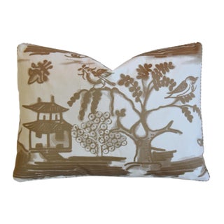 Designer Rubelli Tea Time Chinoiserie Bird Feather and Down Pillow 22" X 16" For Sale