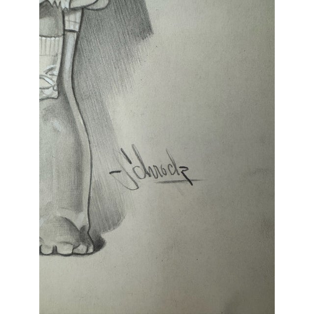 1940s 1940s Original Signed Graphite Illustration of Child Holding Doll, 12 × 8.25 In. For Sale - Image 5 of 6