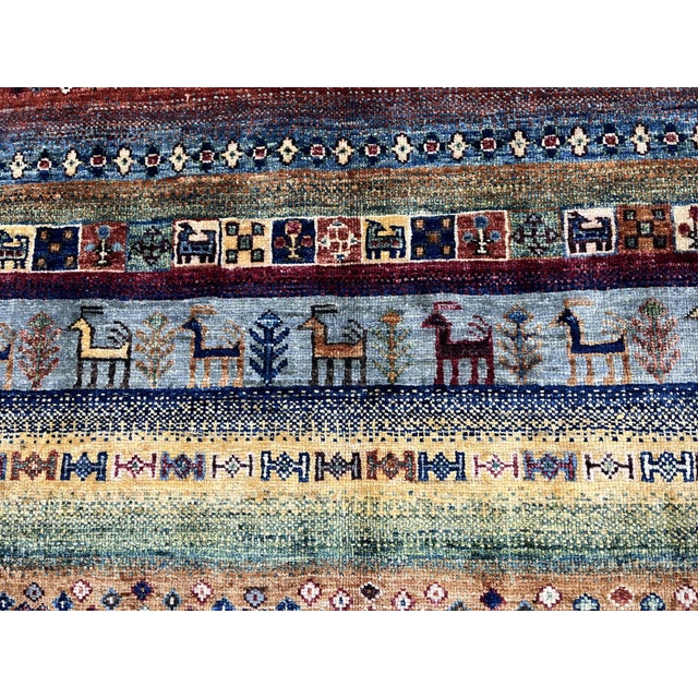Red Khorjin Saddlebag Design Rug With Animal Motifs, 4'2" X 6' For Sale - Image 4 of 14