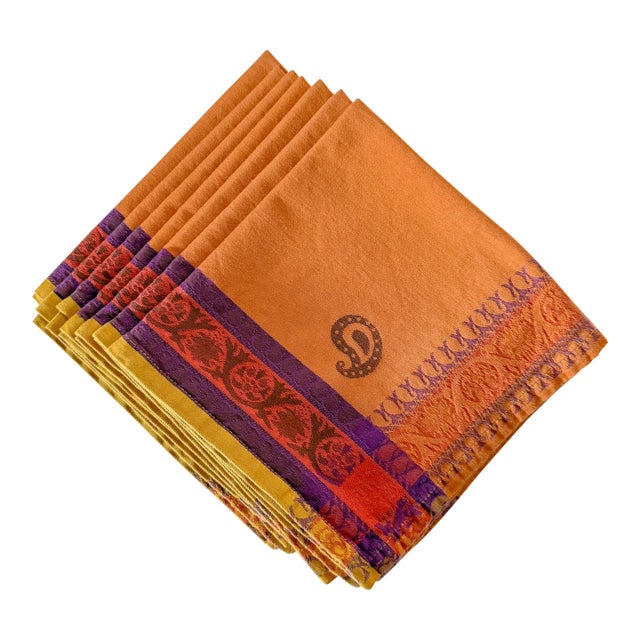 Late 20th Century French Jacquard Cloth Napkins, Set of 7 For Sale