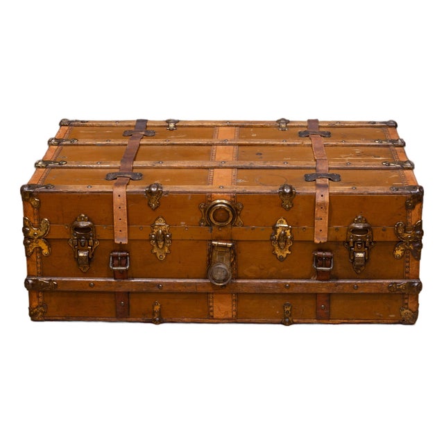 Antique Leather and Wood Cabin Trunk c.1900 For Sale