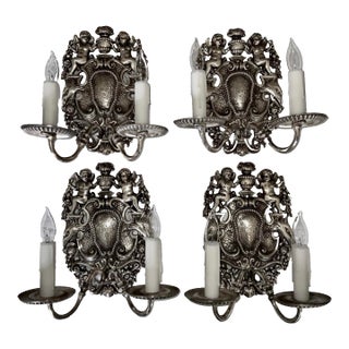 Antique Edward F Caldwell Silver Plated Cherub Wall Sconce (Set of 4) c.1910 For Sale