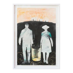 A Minimalistic Figurative Mixed Media Gouache Artwork With 22k Gold Leaf, "I Was Just Following You"
