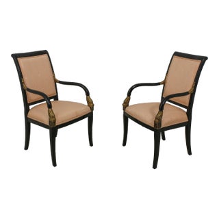 Pair Regency Style Black & Gold Dolphin Armchairs For Sale