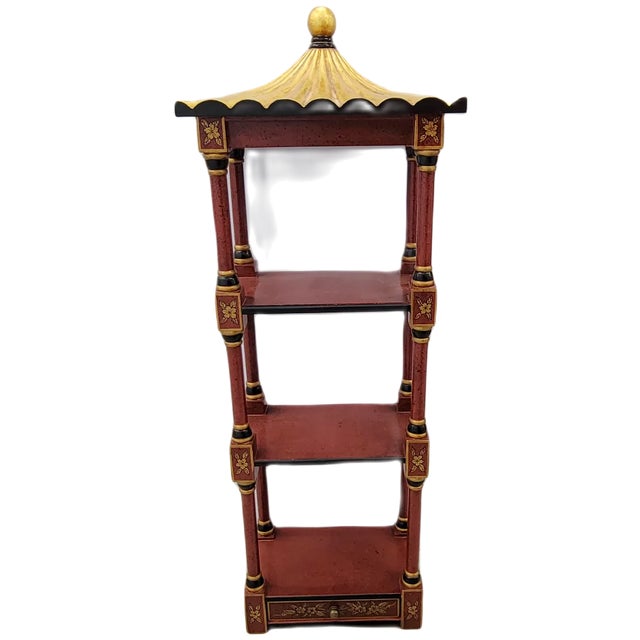 Vintage Asian Pagoda Style Red and Gold Chinosoire Table Wall Shelf