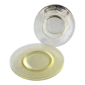 Vintage Floral Design Vaseline Yellow Glass Bread Plates- Set of 3
