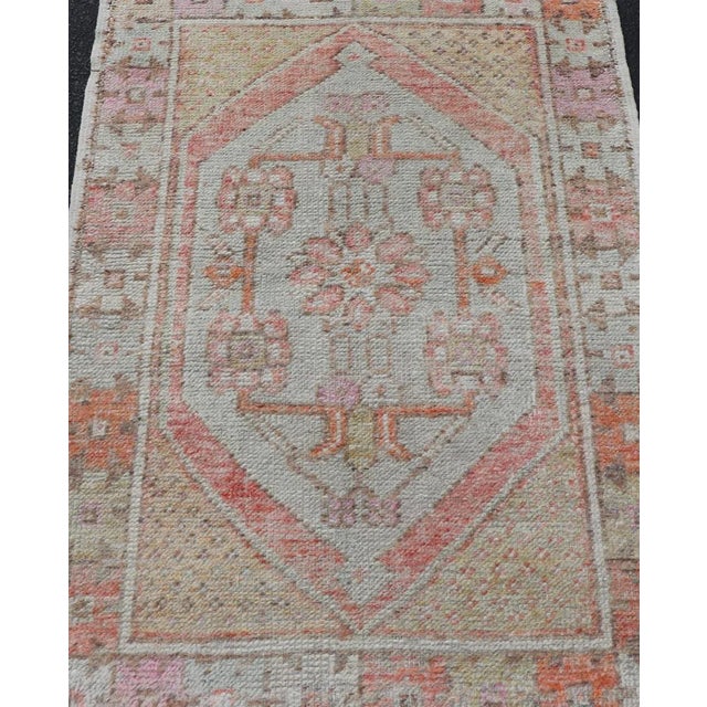1940s Turkish Oushak Vintage Carpet in Light Orange, Light Blue and Multi Colors 2'8"x3'9" For Sale - Image 5 of 10
