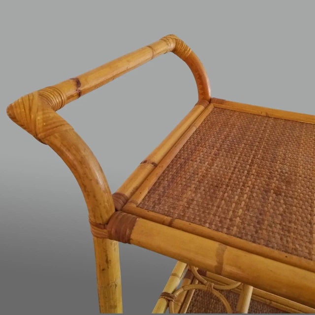 Vintage Handcrafted and Bar Cart in Bamboo E Rattan, 1960s For Sale - Image 6 of 9
