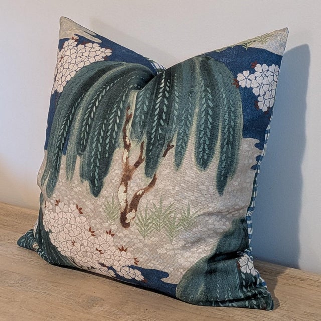 Transitional Anna French Willow Tree Pillow in Blue & Green- Single For Sale - Image 3 of 6