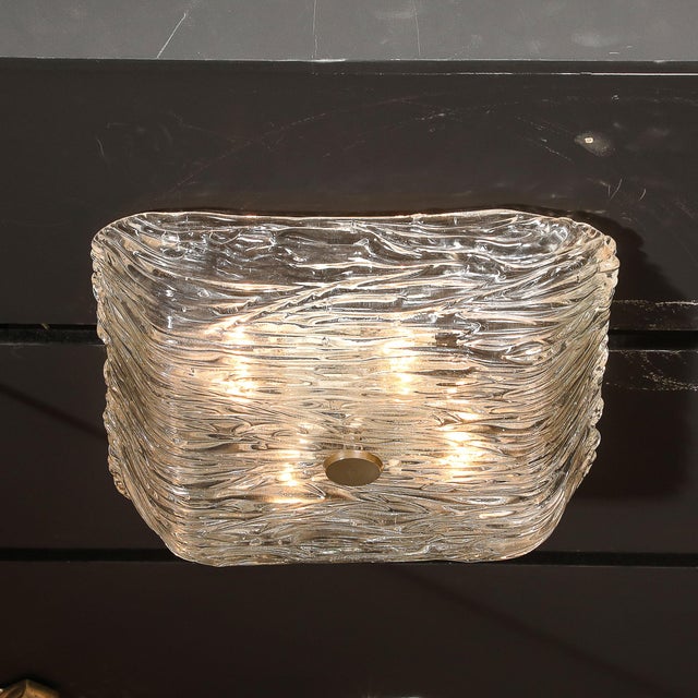 1960s 1960s Mid-Century Modern Murano Hand-Blown Textural Clear Glass Venini Flush Mount Chandelier For Sale - Image 5 of 18