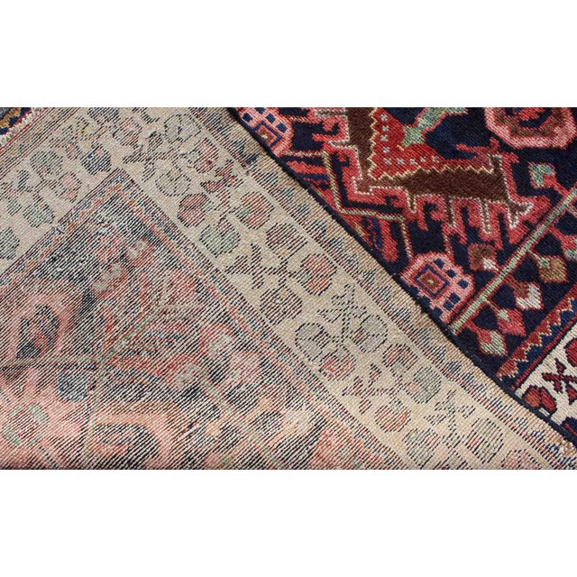 Textile Tribal Midcentury Persian Hamedan Rug in Midnight Blue, Red, Green and Brown For Sale - Image 7 of 7