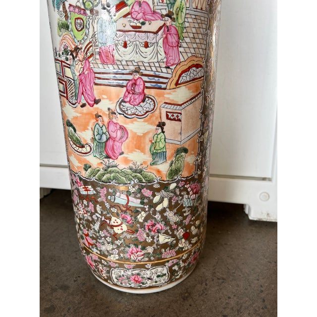 Mid-Century Modern Mid Century Asian Umbrella/Cane Stand With Gold Accents Rose Medallion Style For Sale - Image 3 of 13
