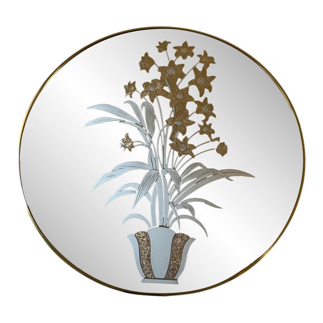 Vintage Postmodern 1980s Richard Sandoval Windsor Circle Wall Mirror Brass Flowers Vase For Sale