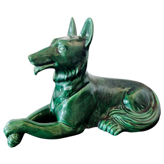 1950s Mid-Century Emerald Green Ceramic German Shepherd Sculpture by Saint Clément ​​France, 1950s-1960s For Sale - Image 5 of 5