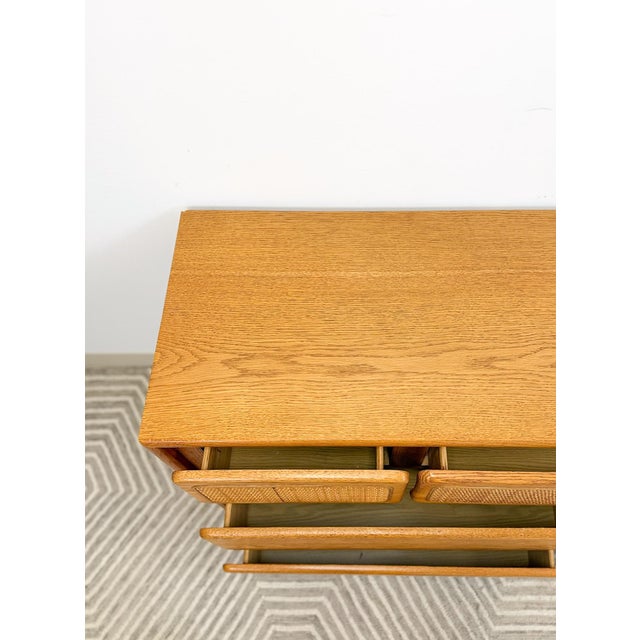 Wood Vintage Lane Perception MCM 7-Drawer Cane Dresser Rare Find For Sale - Image 7 of 11