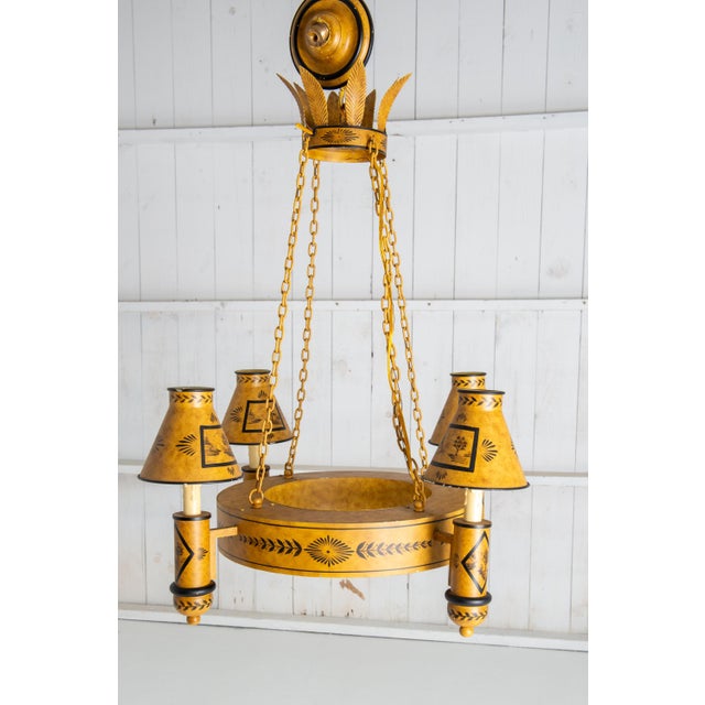 Vintage Black and Gold Tole Chandelier, Directoire Style, 1950s For Sale - Image 10 of 13