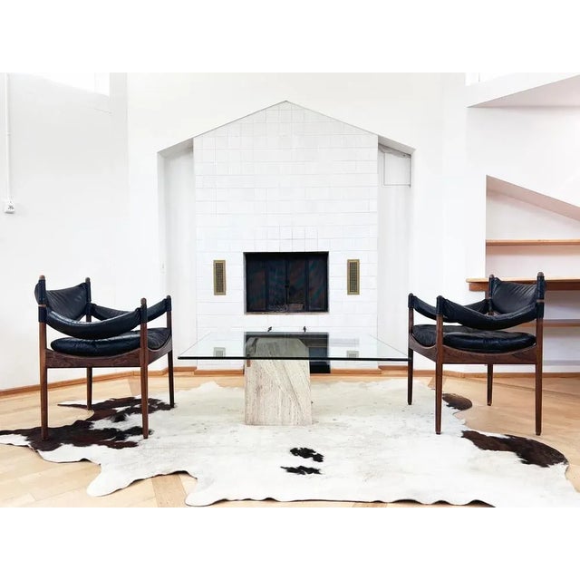 Metal Vintage Travertine and Brass Artedi Glass Coffee Cocktail Table, 1970s For Sale - Image 7 of 13