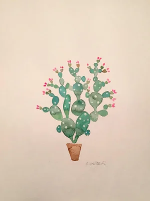 Contemporary "Summer Cactus" Original Watercolor