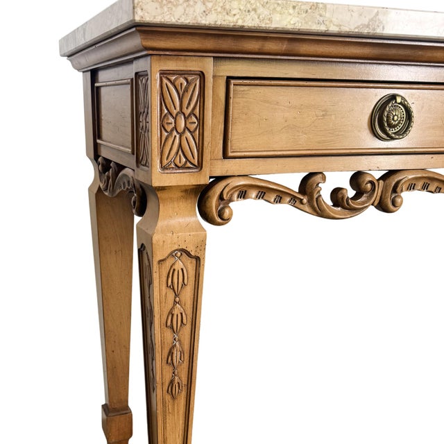 Late 20th Century Century Furniture Neoclassical Marble Top Console Table Made in Italy For Sale - Image 9 of 15
