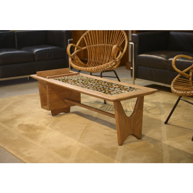 Coffee Table with Magazine Rack in Oak and Ceramic by Guillerme et Chambron for Votre Maison, 1950s For Sale - Image 9 of 12