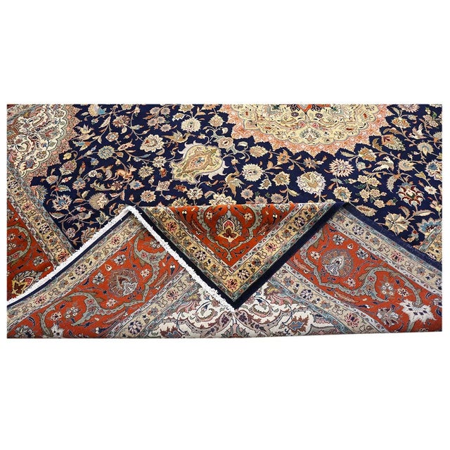 Navy Blue Antique Persian Tabriz Wool 10x13 Navy & Rust Handmade Area Rug #1143896 For Sale - Image 8 of 8