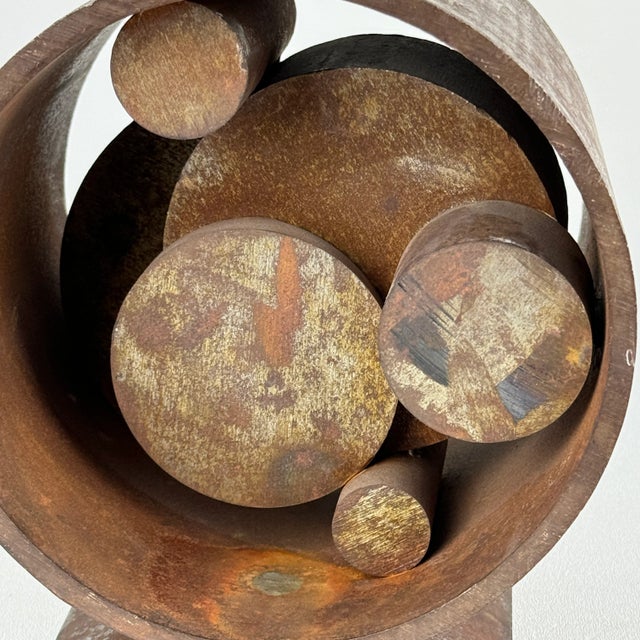 Vintage Rusty Steel Metal Cylindrical Tabletop Art Sculpture - After Richard Serra For Sale - Image 9 of 11