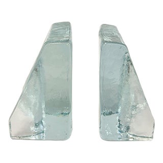 Blenko Arched Curved Translucent Glass Bookends Vintage Art Glass Pair For Sale