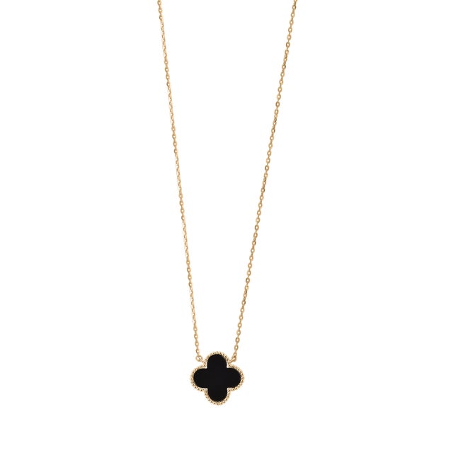 14k Gold Clover Leaf Black Onyx Necklace for Her, Protection Jewelry For Sale - Image 4 of 7