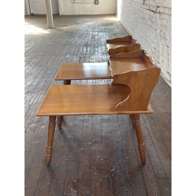 Cinnamon HTF Pair Vintage MCM Rock Maple Telephone Step Side Tables Mid Century Modern For Sale - Image 8 of 16