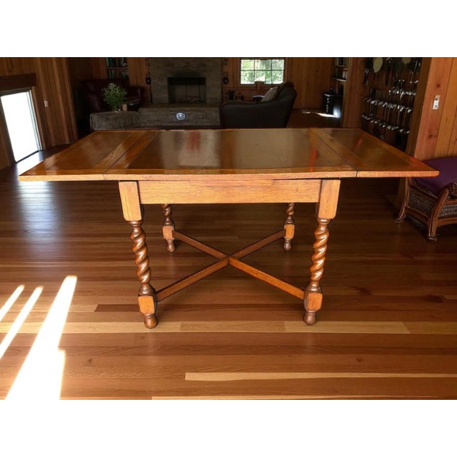 Wood Professionally Restored - 1930s Draw Leaf Table - Solid Oak - Barley Twist (#19). For Sale - Image 7 of 10
