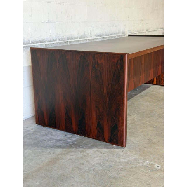 Rosewood Double-Pedestal Executive Desk With 5 Drawers Danish Mid-Century Modern 1970s For Sale - Image 10 of 14