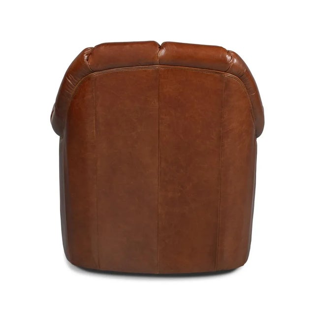 Wood Classic Leather Swivel Chair For Sale - Image 7 of 12