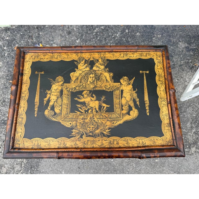 Victorian 19th C Victorian Chinese Bamboo Table W Fabulous Decorations For Sale - Image 3 of 8