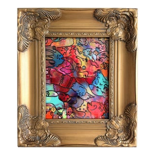 Original Abstract Painting Serg Graff "Hidden Friends" Surreal Fantasy Art, Coa For Sale