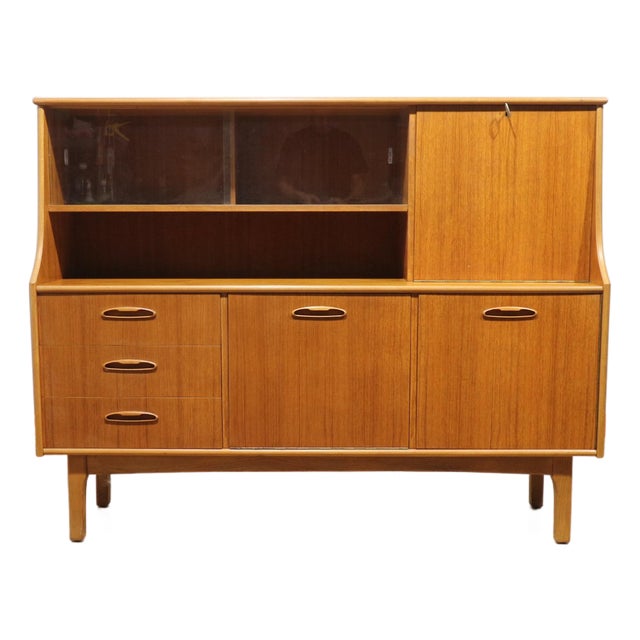 Mid Century Midern Vintage Teak British Tall Credenza Buffet For Sale