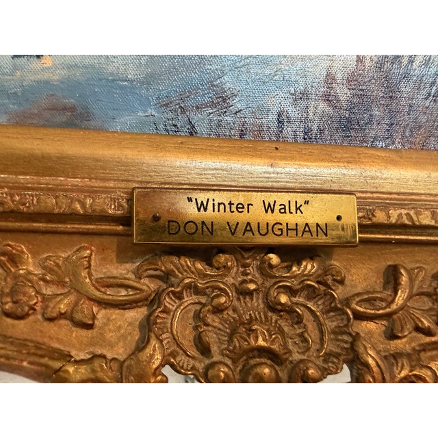 Late 20th Century Don Vaughan (British 1916-2005) “Winter Walk” VTG Oil Painting Winter Landscape For Sale - Image 12 of 12