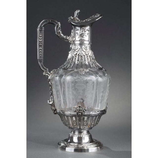 19th Century Silver & Crystal Engraved Ewer, Set of 2 For Sale - Image 6 of 18