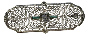 The El Granada: Antique Filigree Brooch with Old Cut Diamond and Emeralds