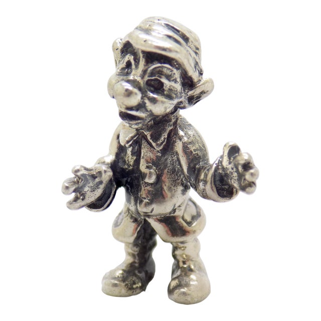 Vintage Italian Handmade Genuine Silver Garden Gnome Solid Dollhouse Miniature For Sale